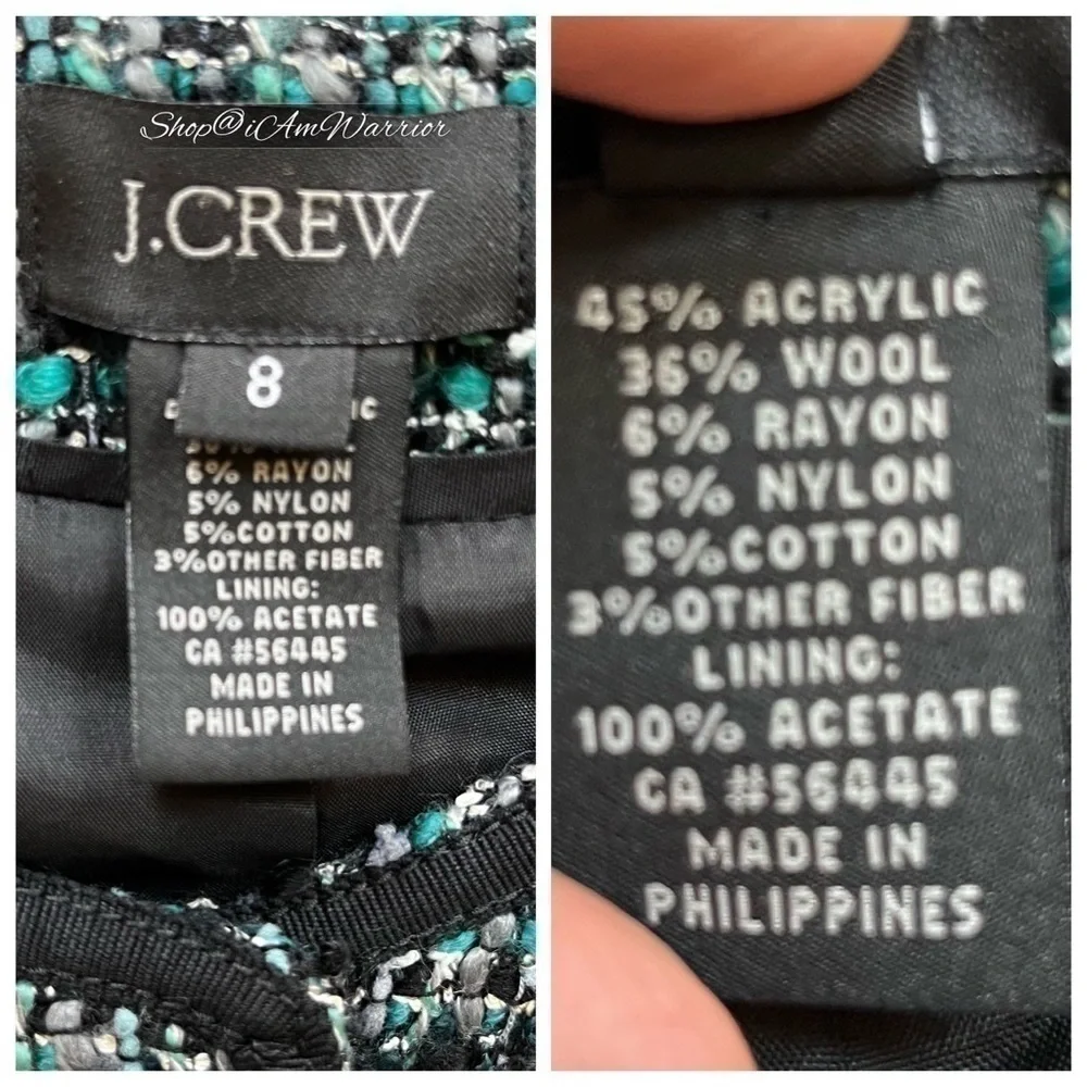 J.Crew teal & black tweed collarless jacket *shop@iamwarrior